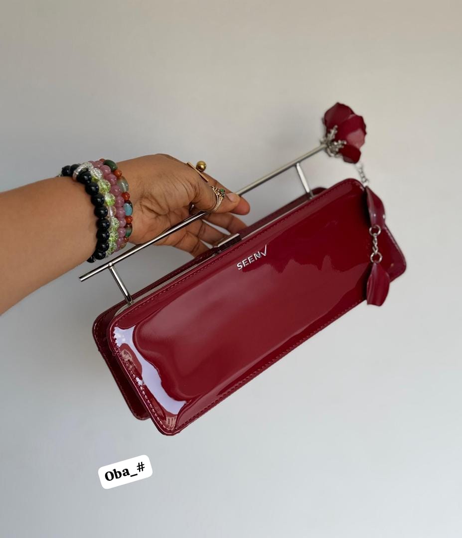 Architectural Metal Top Handle Evening Handbag with Floral Accents - Image 2