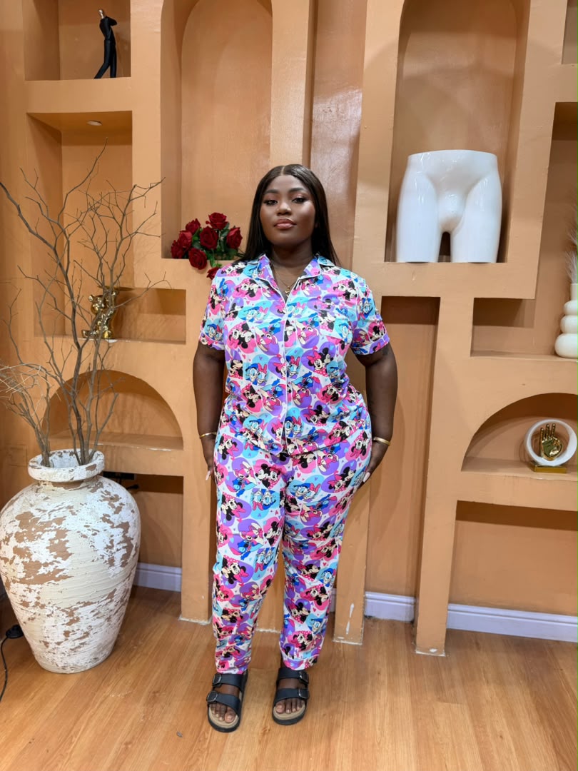 Premium Women's Disney Cartoon Print Pajama/Loungewear Set
