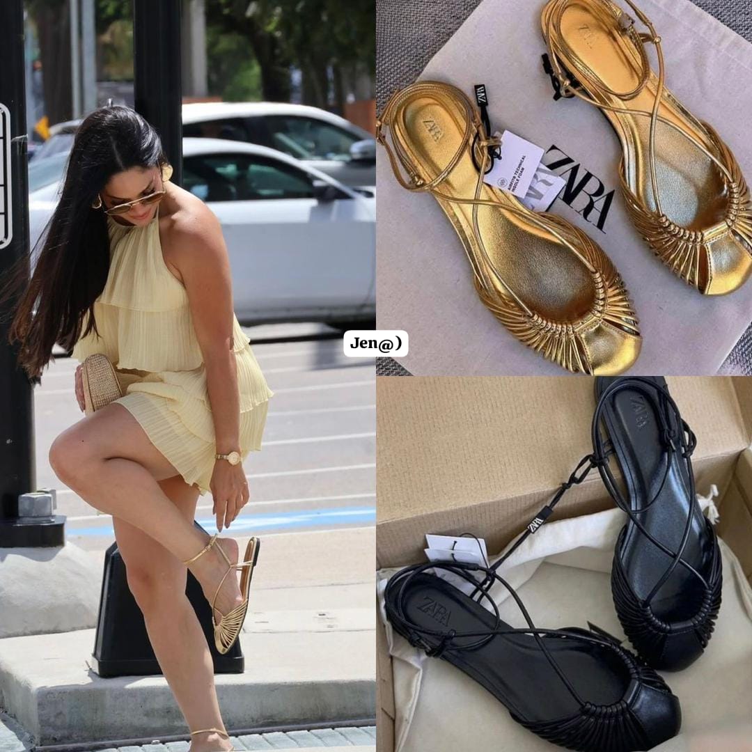 Zara Style Premium Pleated Strappy Flat Sandals
