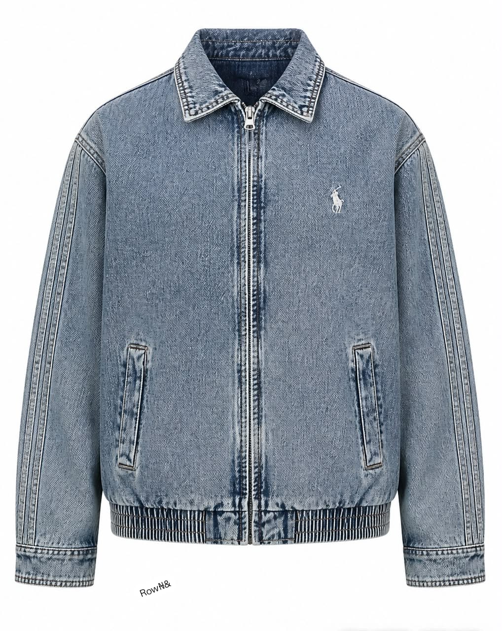 Premium Vintage Wash Denim Zip-Up Bomber Jacket