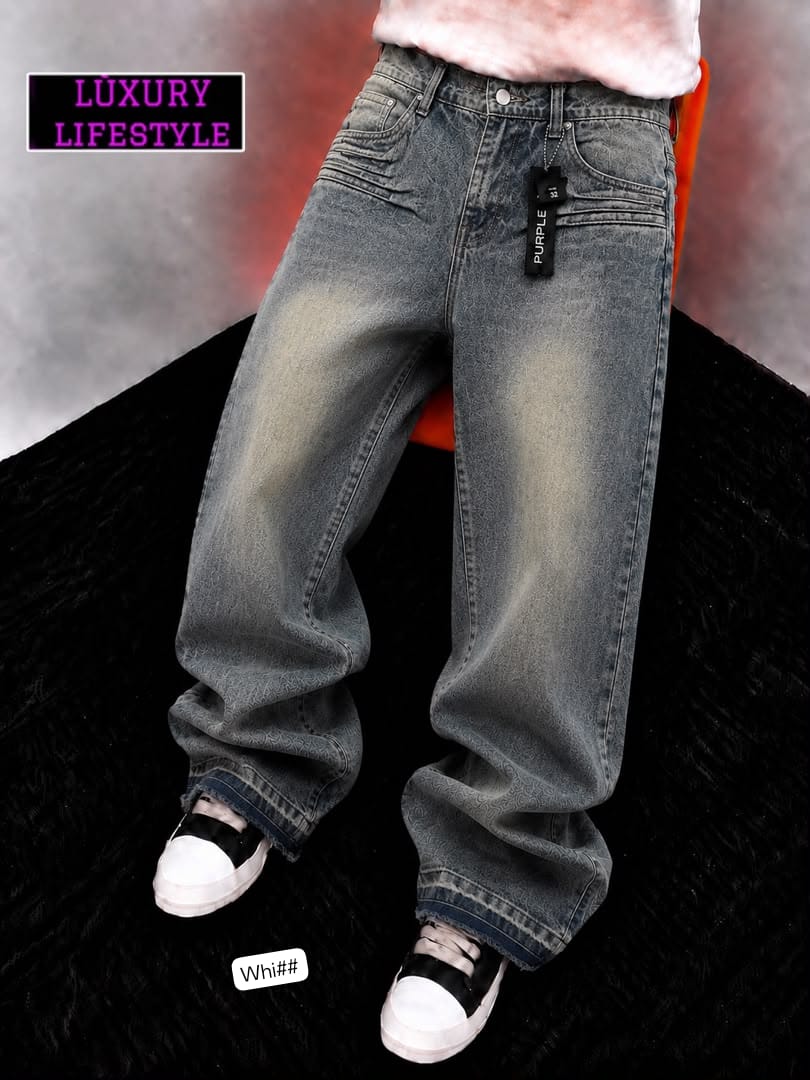 Premium Vintage Wash Wide-Leg Denim Jeans