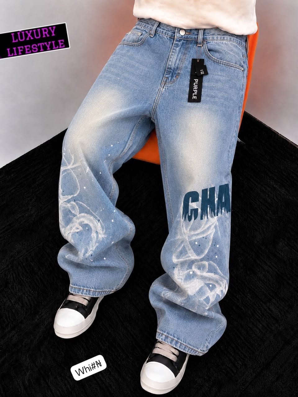 PURPLE BRAND Inspired Men's Relaxed Graffiti Graphic Jeans