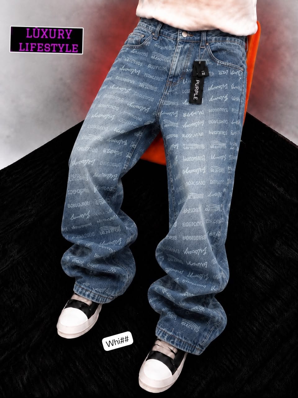 PURPLE BRAND Inspired Men's Relaxed Script Logo Jeans
