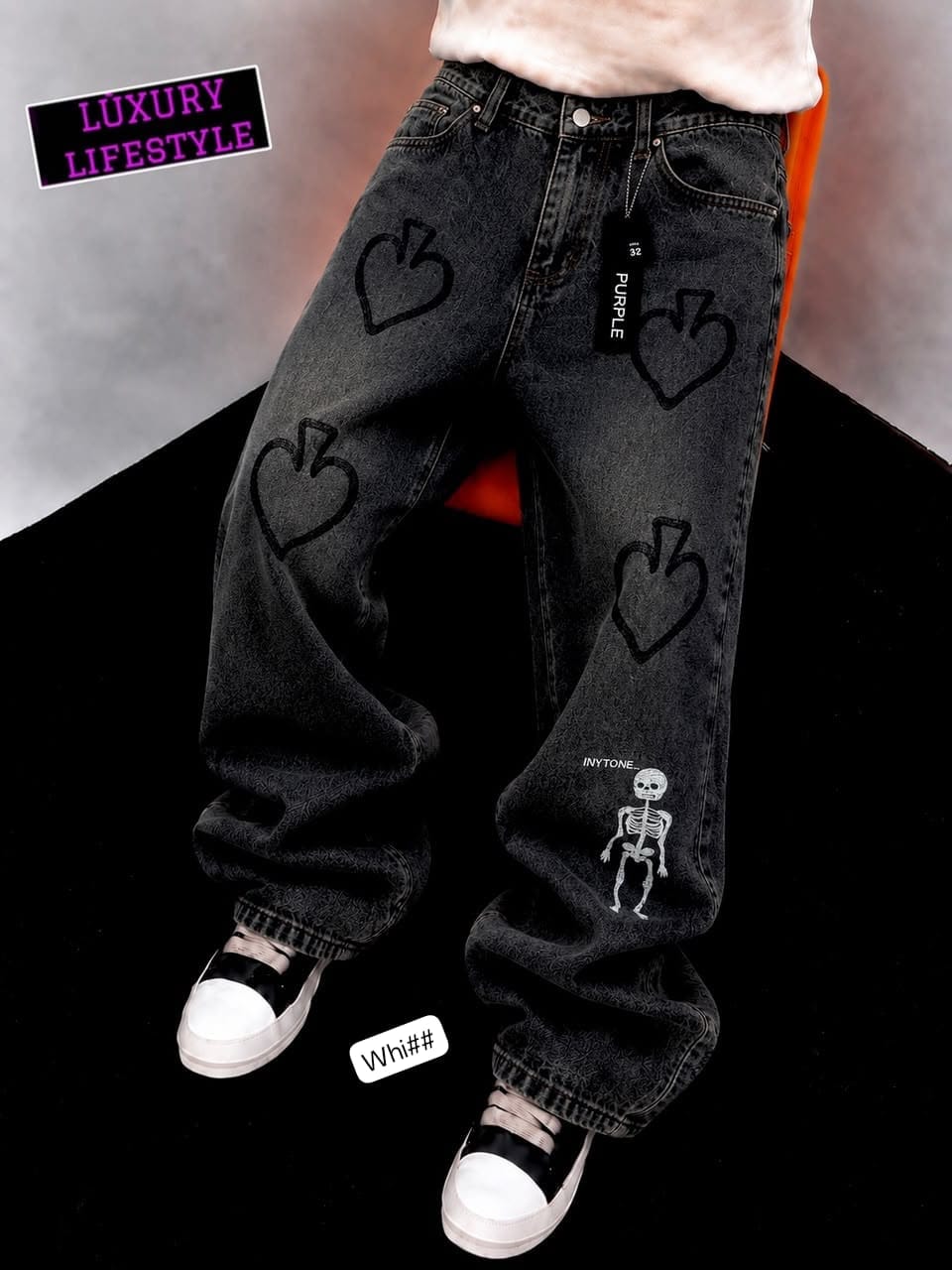 PURPLE BRAND Inspired Men's Relaxed Spade & Skeleton Jeans