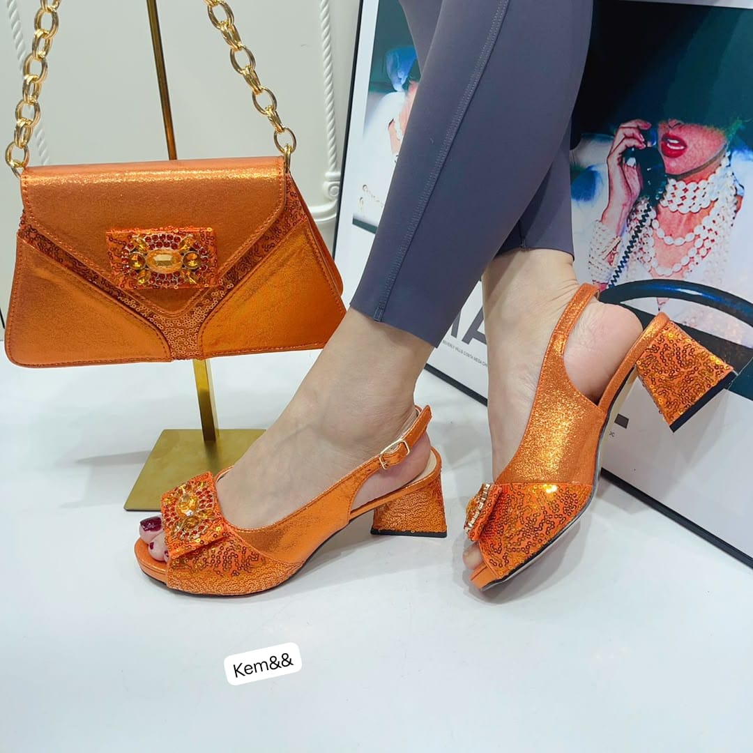 Glamorous Sequin Low-Block Heel Sandals and Envelope Crossbody Evening Bag - Image 2