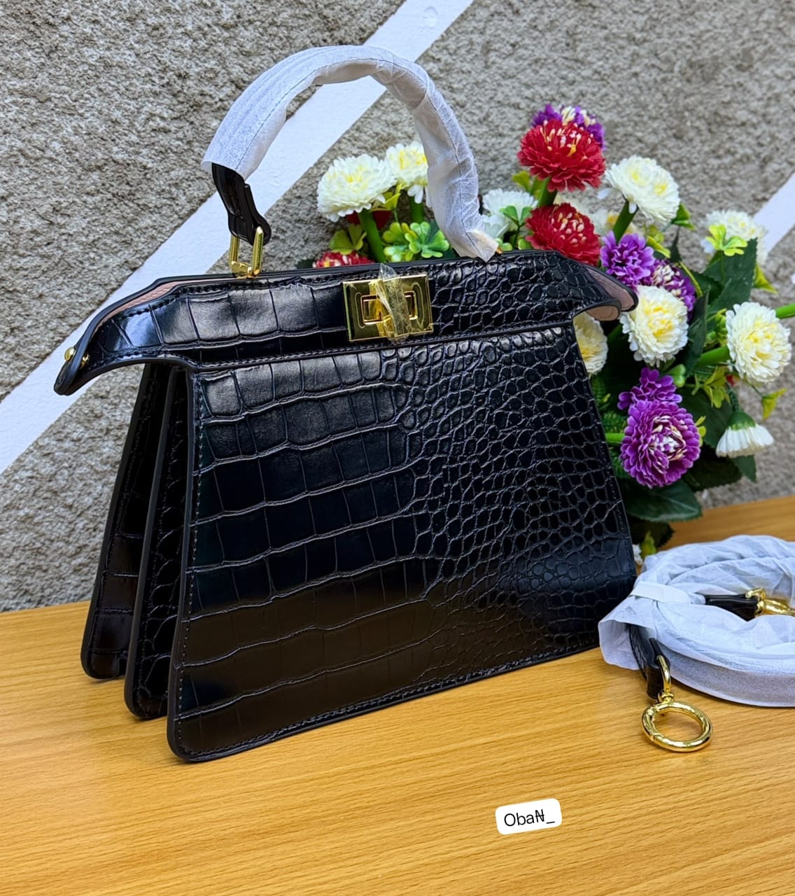 Premium Croc-Embossed Structured Satchel Bag