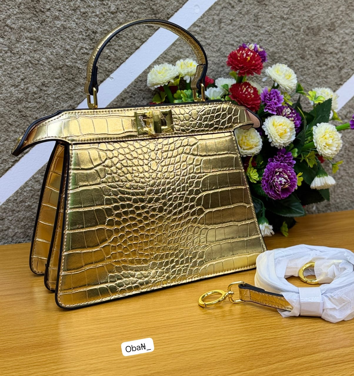 Premium Croc-Embossed Structured Satchel Bag - Image 2