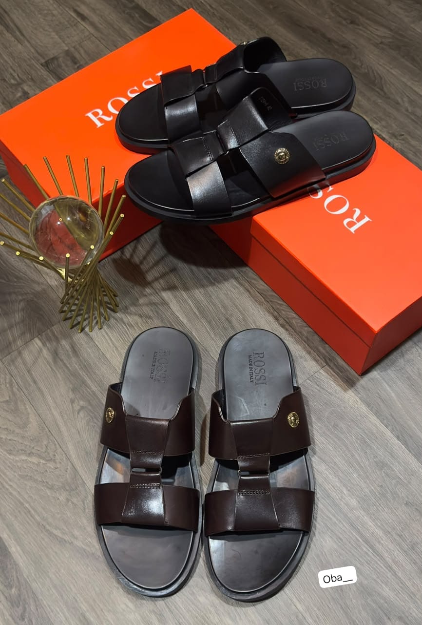 ROSSI Men's Premium Leather Cut-Out Slides