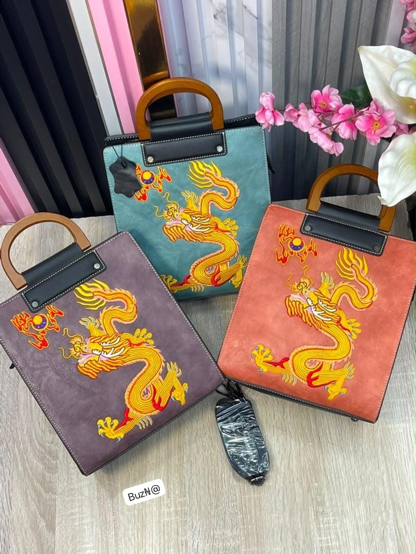 Imperial Dragon Embroidered Luxury Top-Handle Tote - Image 3