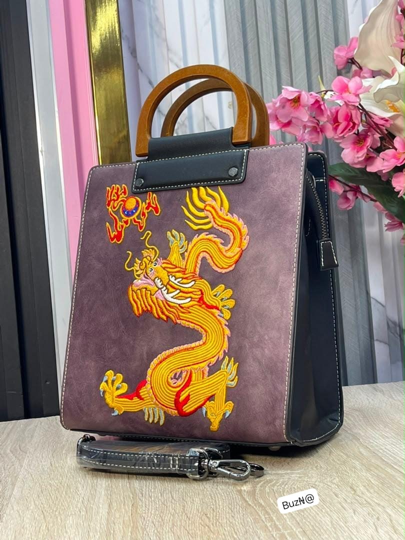 Imperial Dragon Embroidered Luxury Top-Handle Tote - Image 2