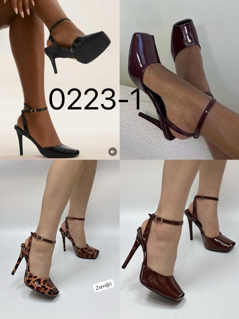 Premium Square-Toe Patent Leather Ankle-Strap Pumps