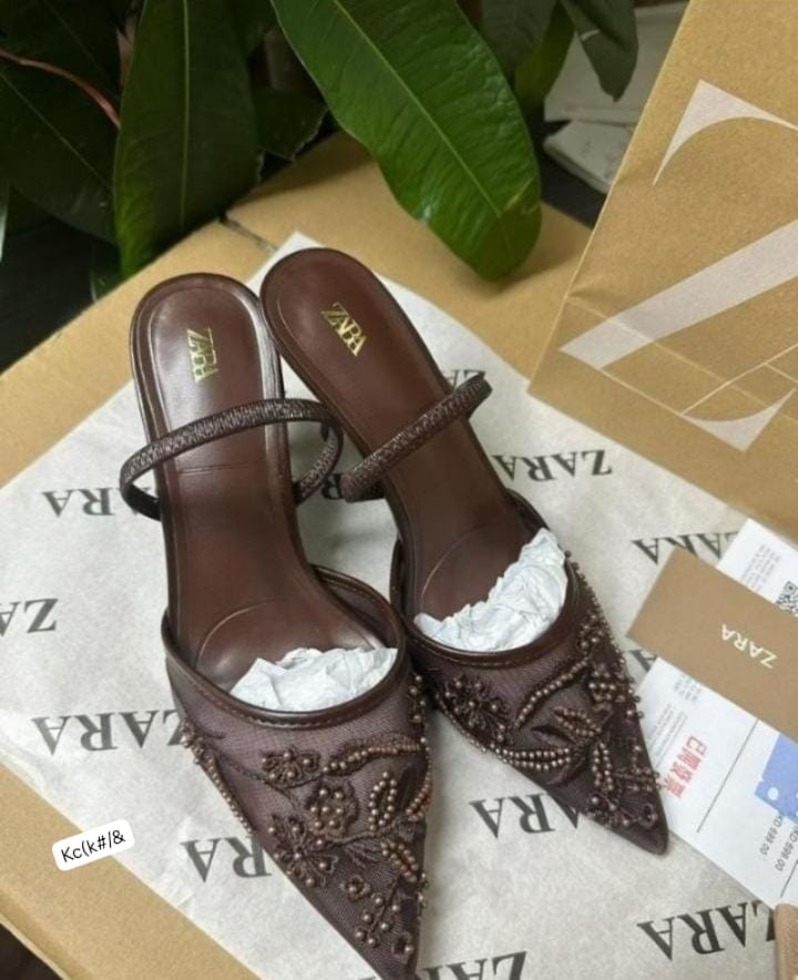 Zara Women's Luxury Embroidered Mesh Slingback Heels - Image 2