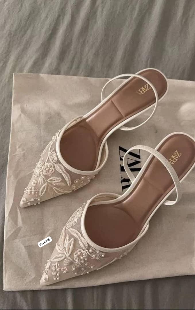 Zara Women's Luxury Embroidered Mesh Slingback Heels