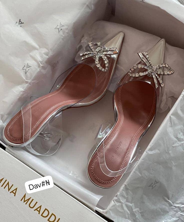 Amina Muaddi Women's Luxury Crystal-Bow Clear Slingback Pumps