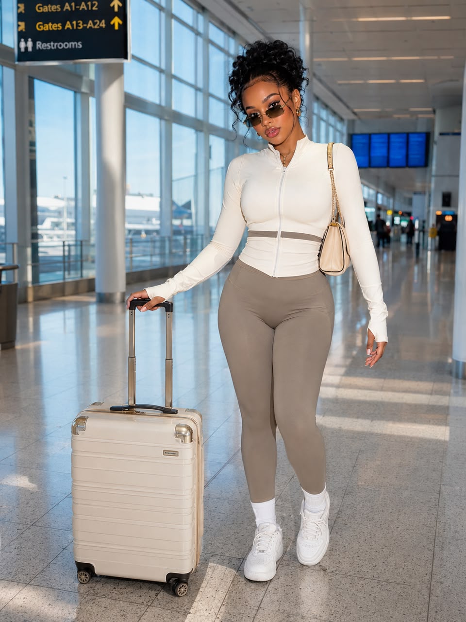 Premium Women’s Sculpting Two-Piece Activewear Set - Beige