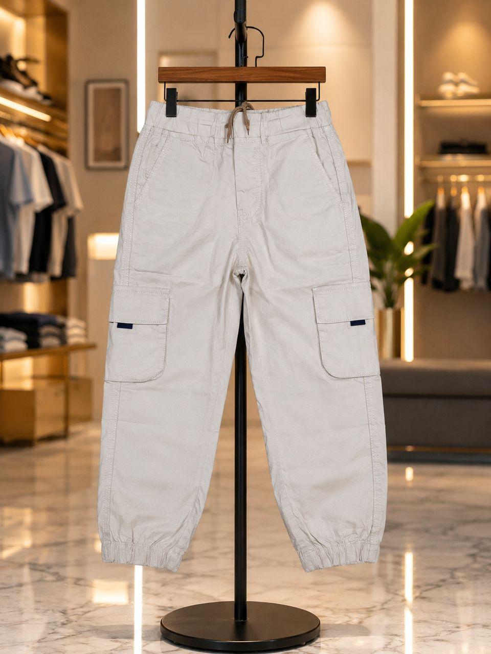 Premium Urban Tech Elastic-Waist Cargo Joggers - White