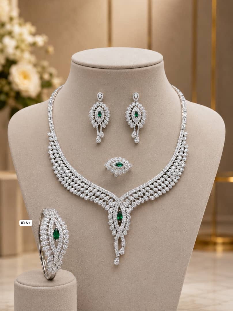 Premium 4-Piece Royal Emerald V-Neck Statement Jewelry Set