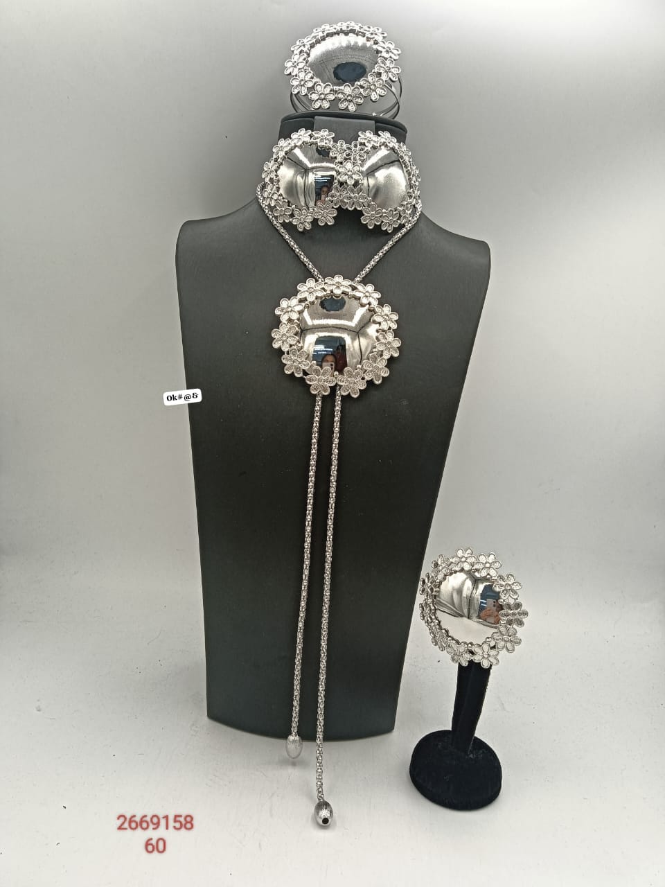 Premium 4-Piece Silver-Tone Floral Statement Jewelry Set