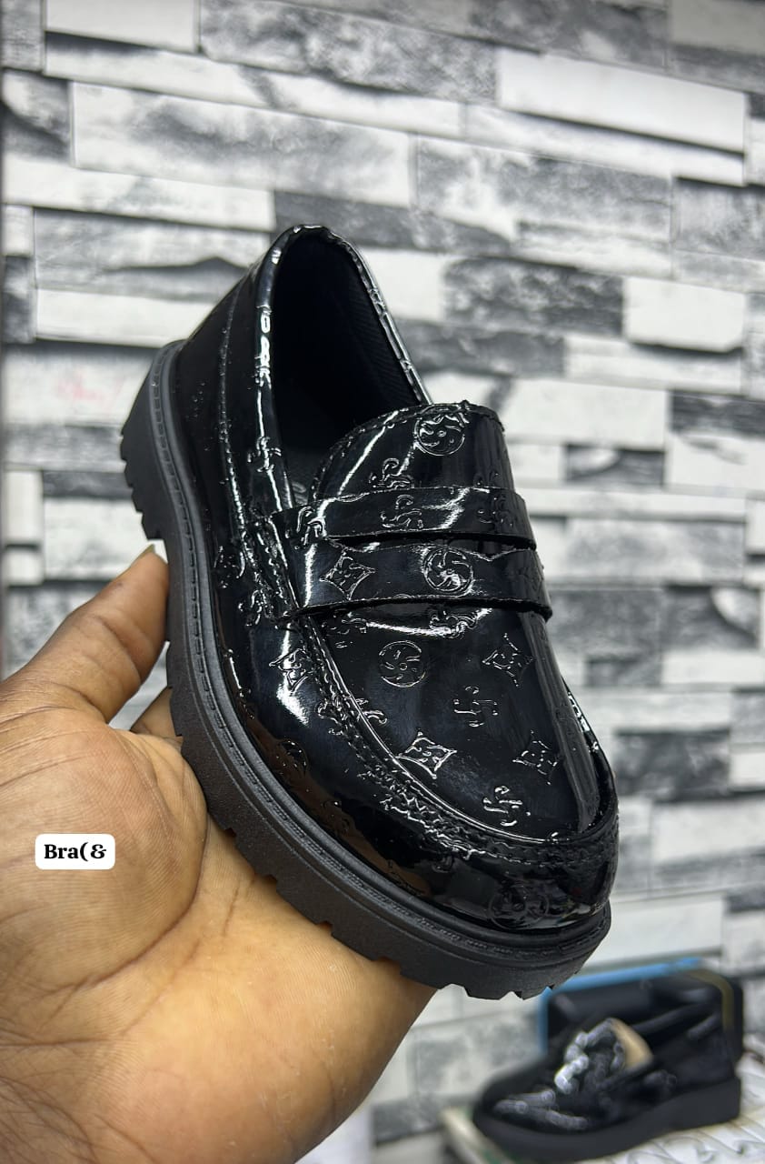 Premium All-Black Monogram Embossed Chunky Loafers