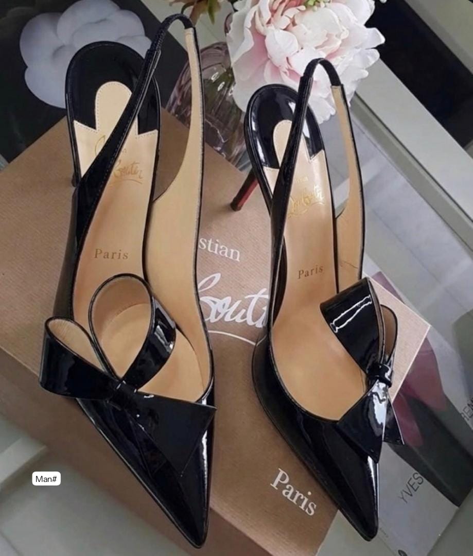 Christian Louboutin Patent Leather Bow Slingback Pumps - Image 2
