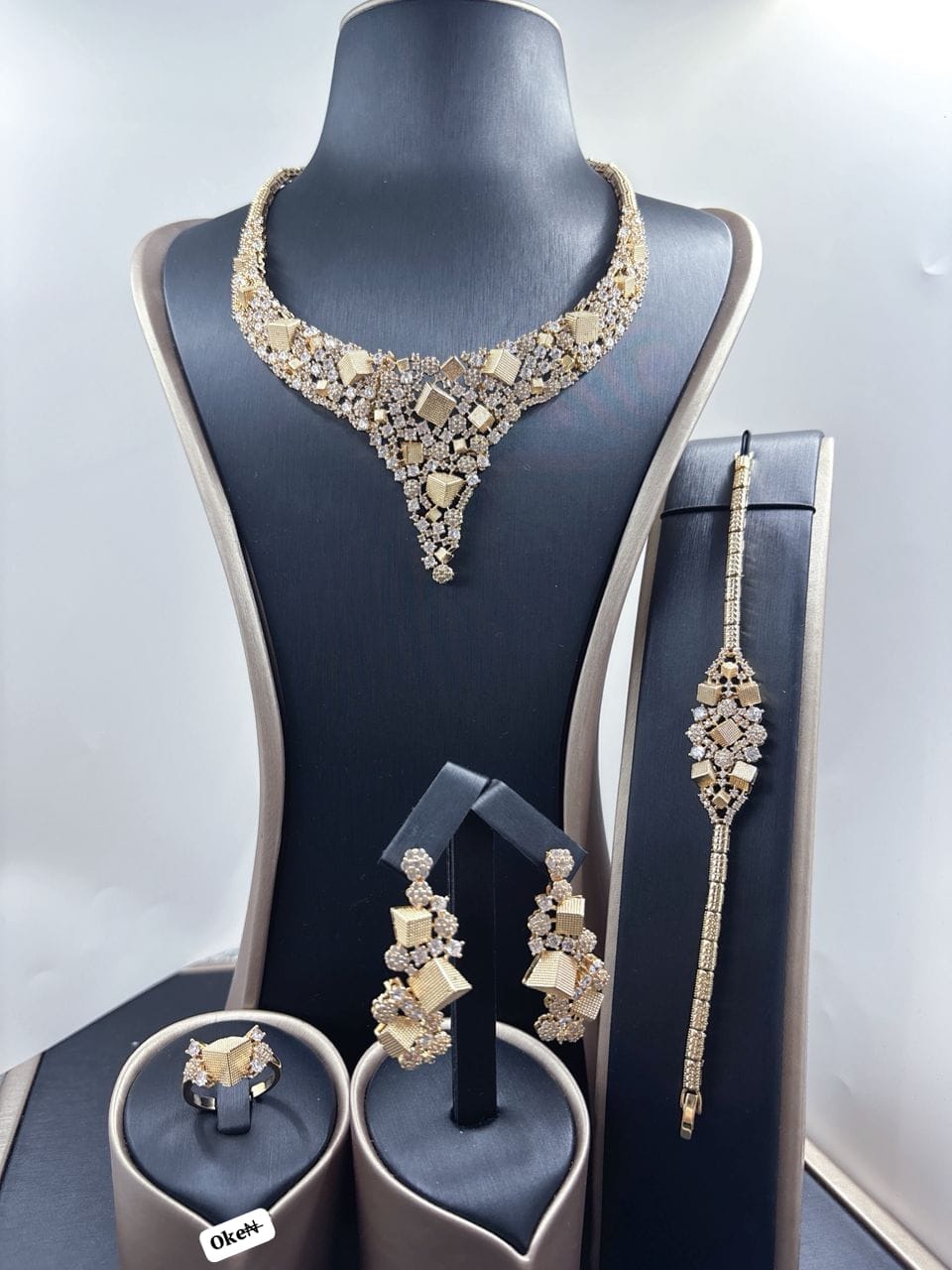 Premium Gold-Plated Geometric 3D Cube Jewelry Set