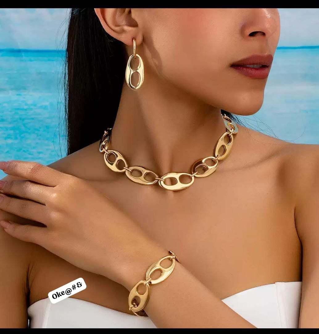 Premium Gold-Plated Chunky Marine Link Jewelry Set