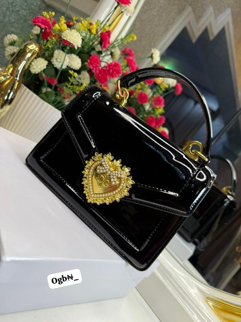 Luxury High-Gloss Mini Satchel with Baroque Pearl Heart Emblem - Image 3