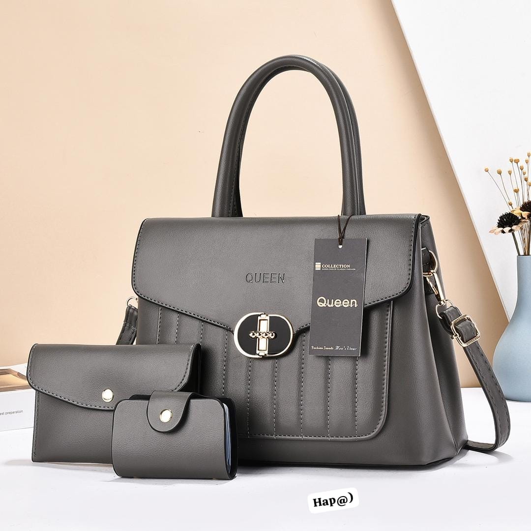 QUEEN Premium Tailored Leather Satchel Handbag 3-Piece Set