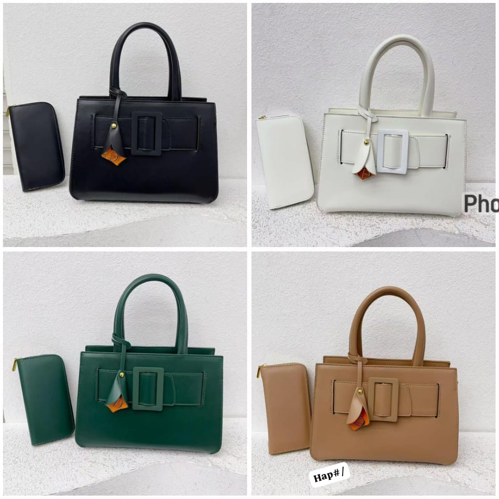 Luxury Minimalist Satchel with Statement Buckle Overlay and Matching Zip Wallet - Image 2