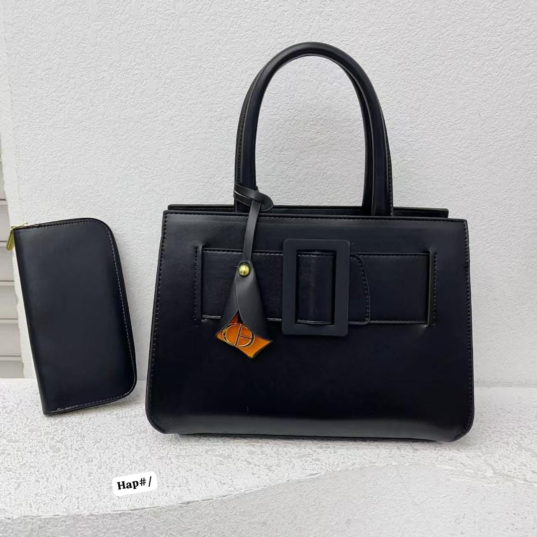 Luxury Minimalist Satchel with Statement Buckle Overlay and Matching Zip Wallet