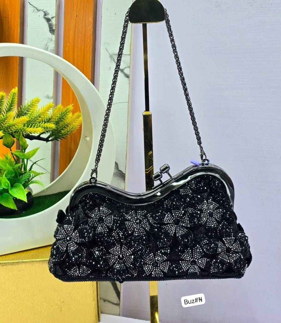 Luxury Rhinestone encrusted Formal Party Purse with Gold Frame Kiss-Lock Clasp