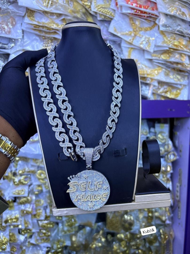 Premium Iced-Out "Self Made" Crown Pendant Jewelry Set