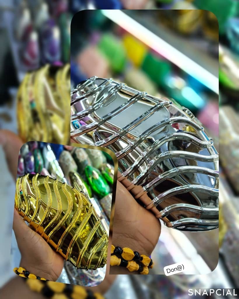 Premium Wave-Cage Metallic Evening Clutch