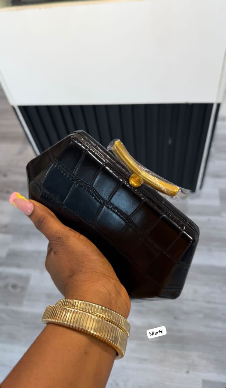 Premium Croc-Embossed Geometric Hardcase Evening Clutch