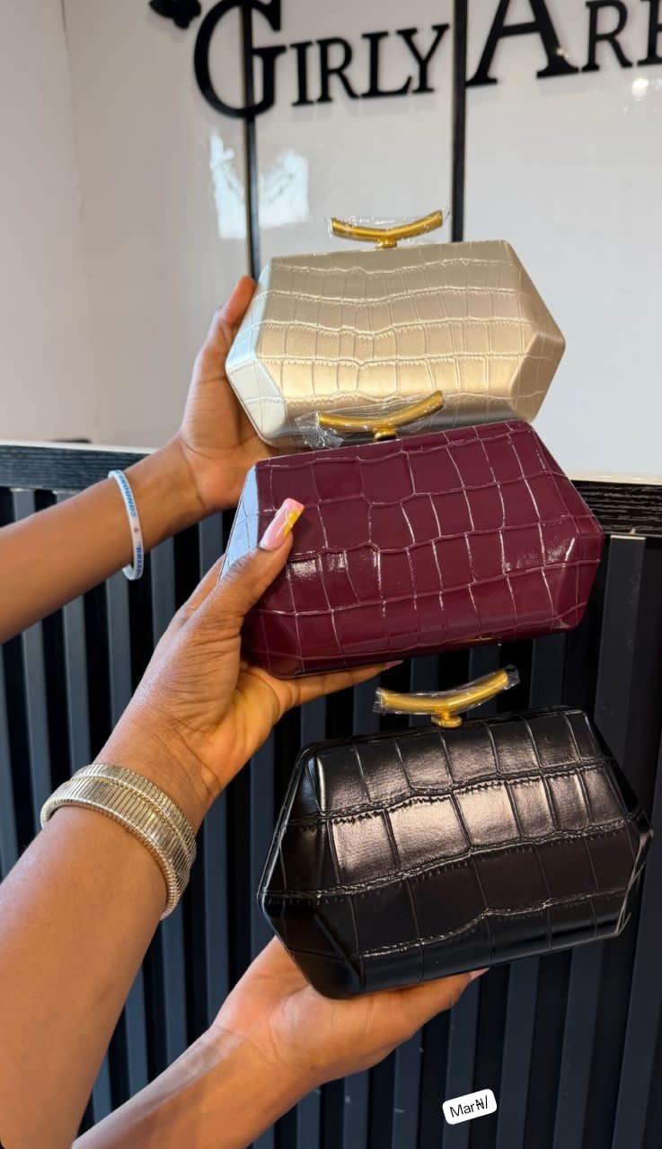 Premium Croc-Embossed Geometric Hardcase Evening Clutch - Image 2