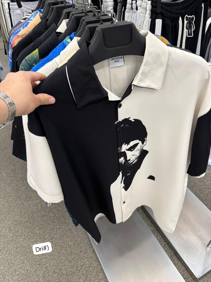 Men's Premium Split-Panel Scarface Graphic Camp Collar Shirt