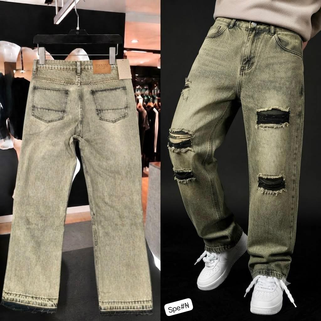 Men's Premium Distressed Patchwork Sand-Wash Baggy Jeans