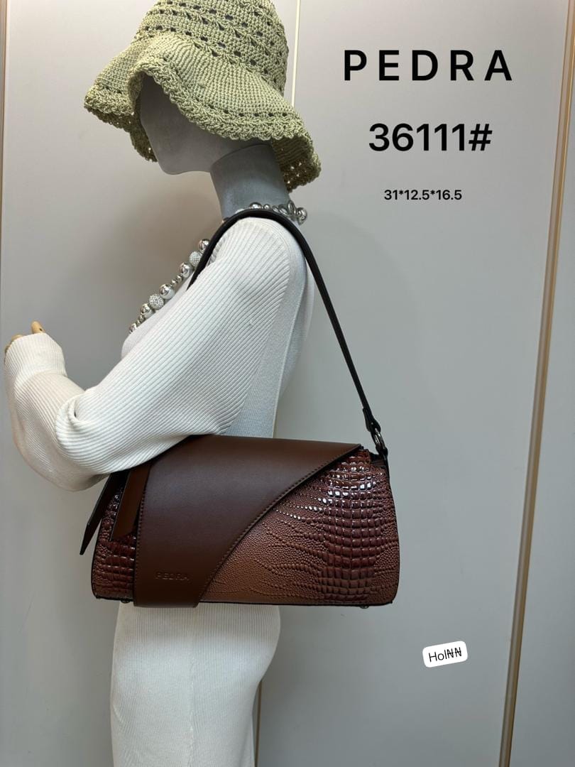 PEDRA Women's Premium Asymmetric Croc-Embossed Shoulder Bag