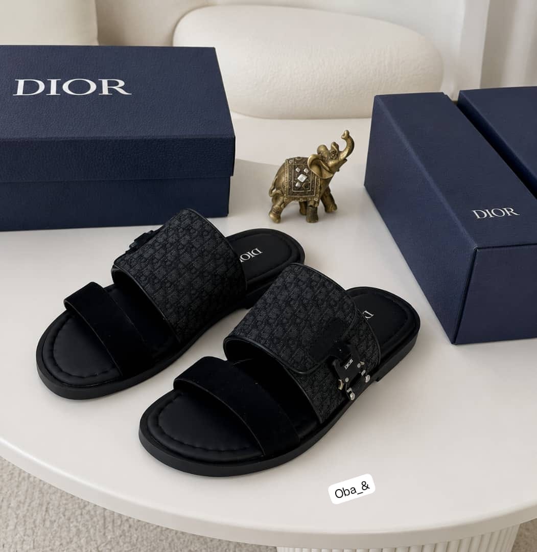 Dior Men's Luxury Black Oblique Canvas Double-Strap Sandals