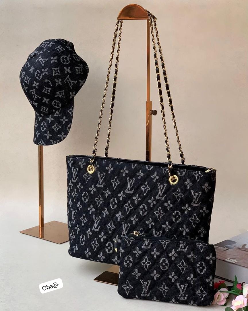 Women's Luxury 3-Piece Monogram Quilted Denim Set - Image 3