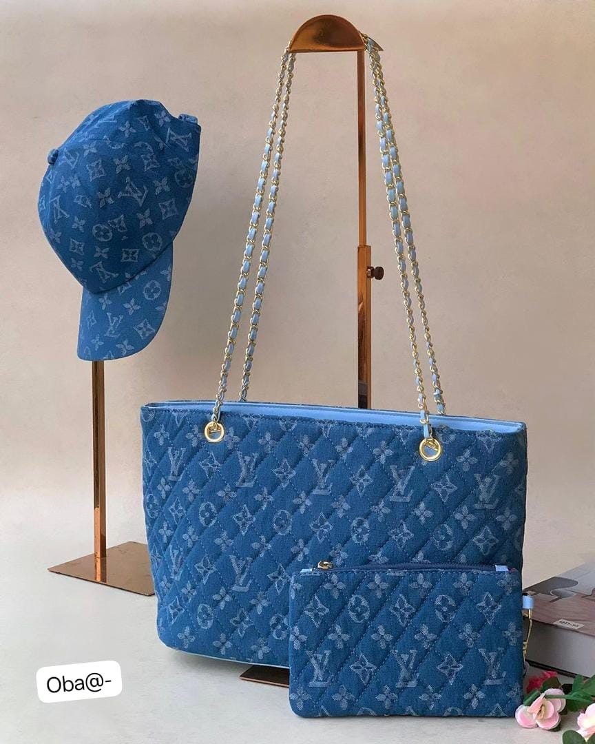 Women's Luxury 3-Piece Monogram Quilted Denim Set - Image 2