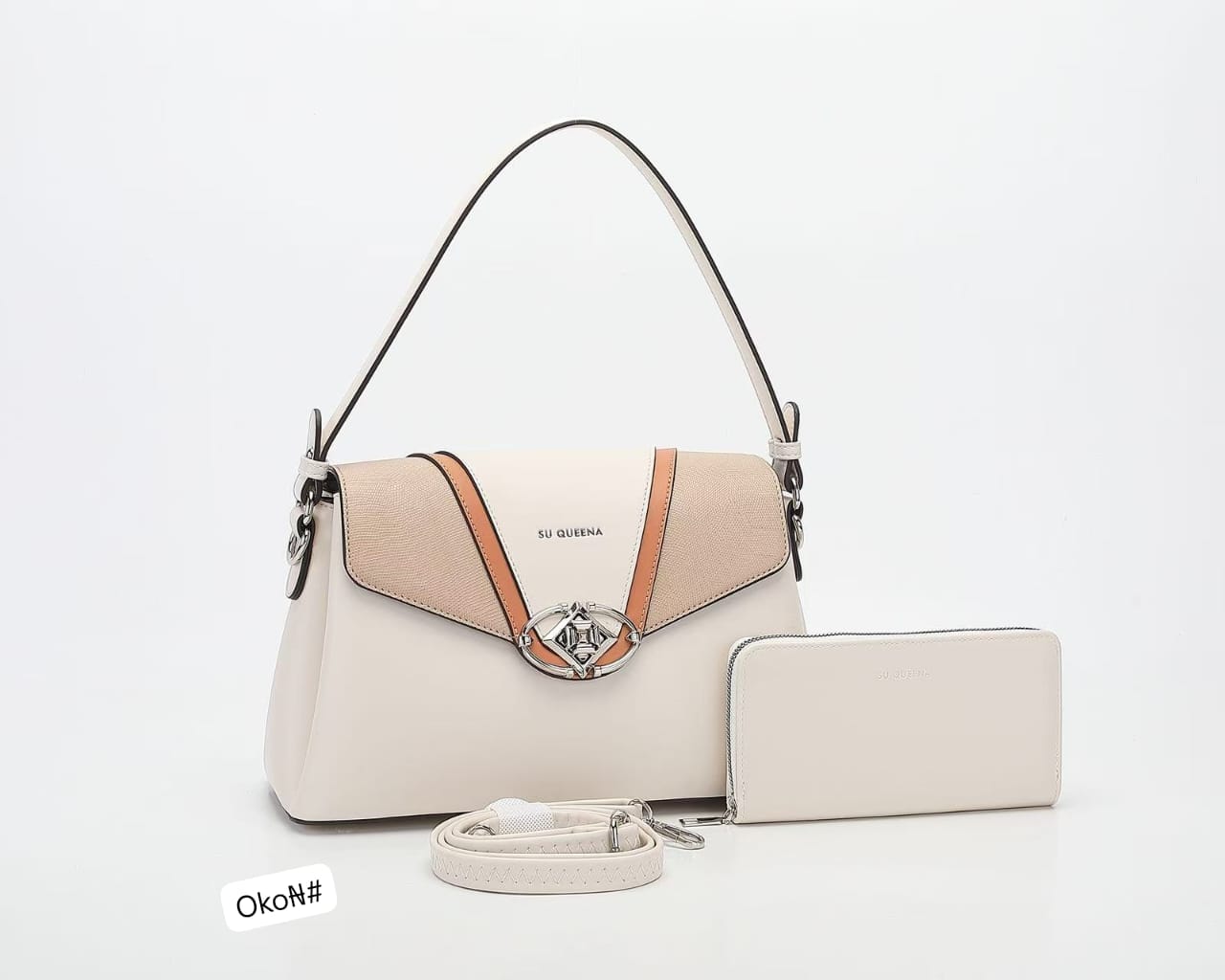 SU QUEENA Women's Premium Textured Leather Shoulder Bag & Wallet Set