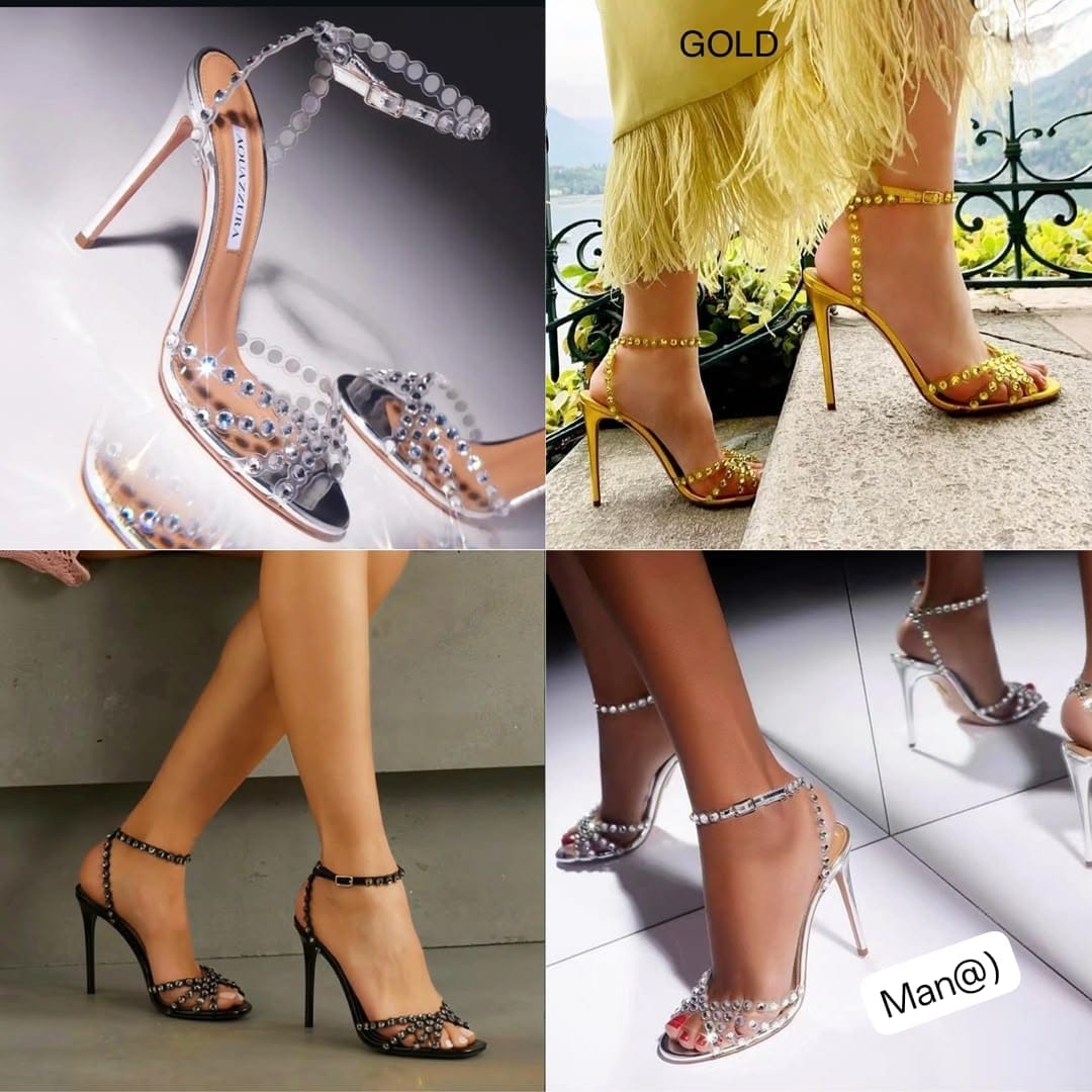 Aquazzura Women's Premium Tequila Crystal Metallic Heels - Image 3