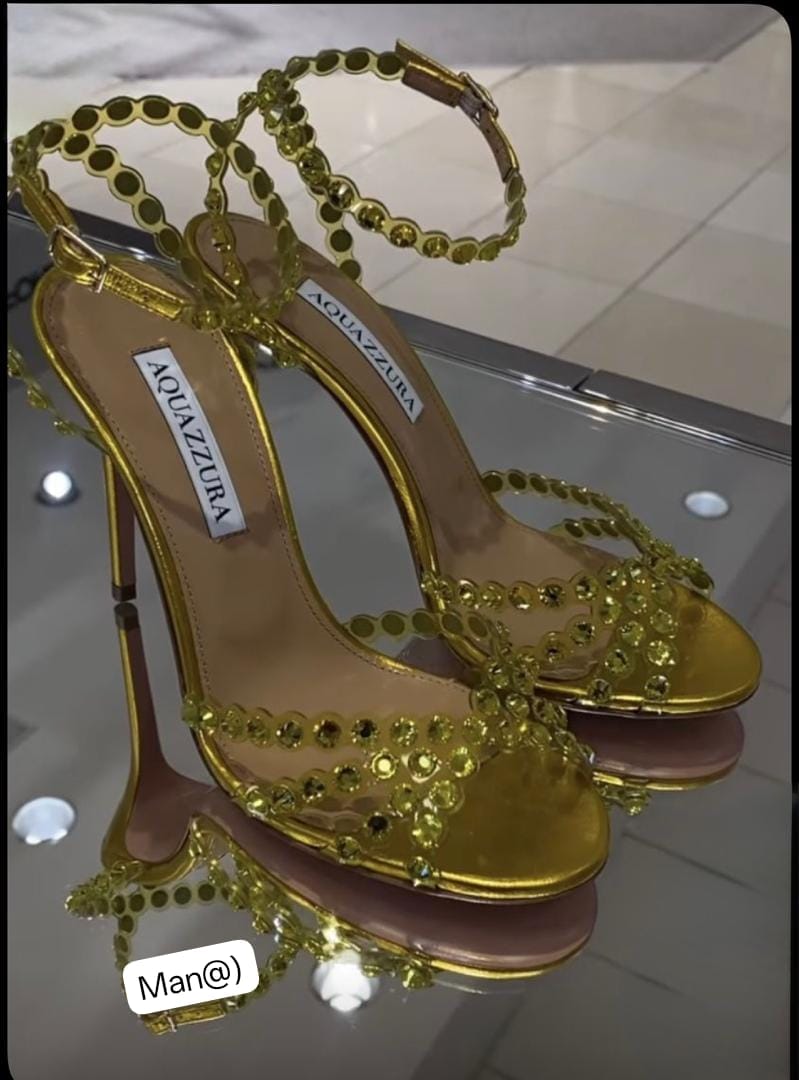 Aquazzura Women's Premium Tequila Crystal Metallic Heels - Image 2
