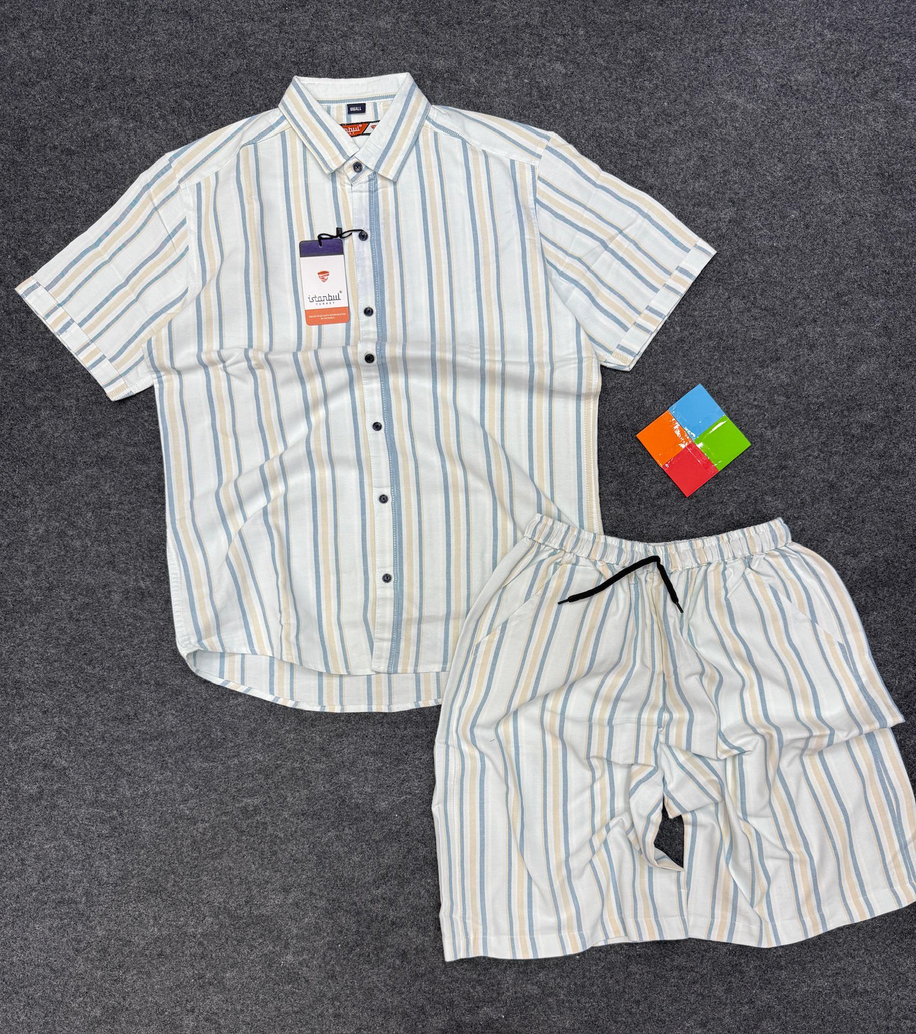 Boys' & Teenagers' Crisp White Vertical Striped 2-Piece Matching Set