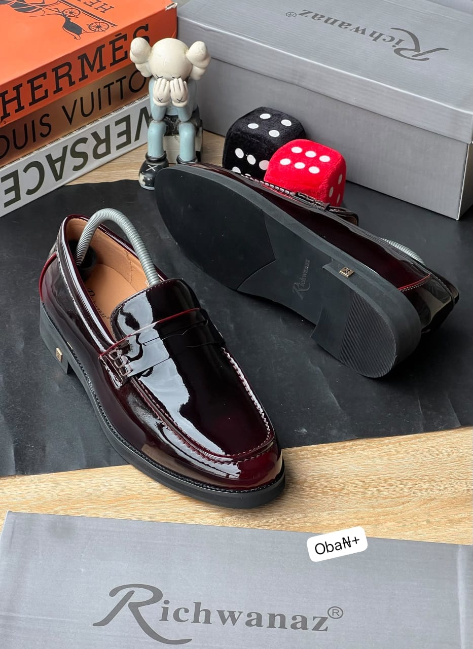 Richwana Men's CLEV2602 Premium Black Patent Leather Penny Loafer