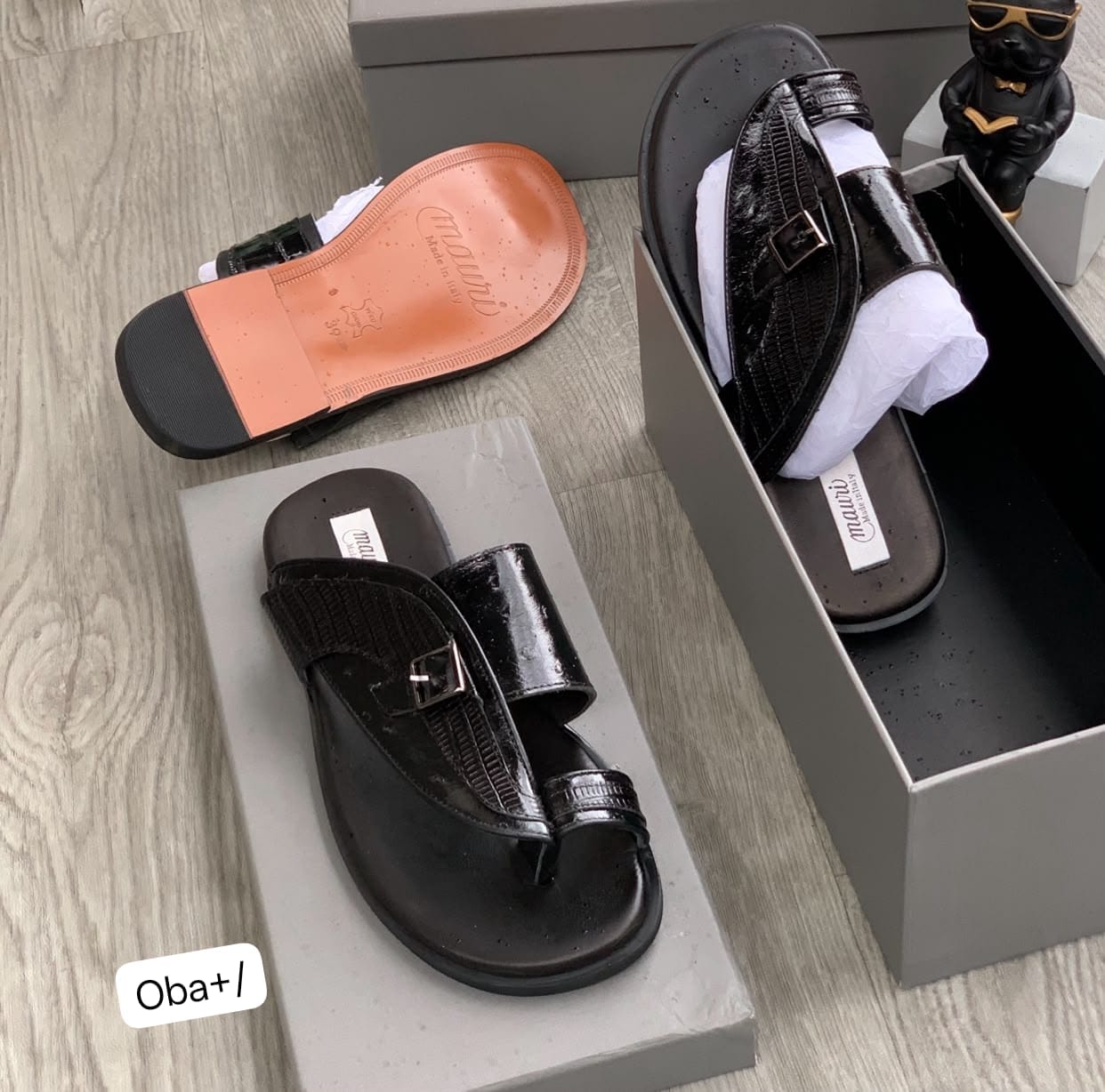 Mauri Men's Premium Black Exotic Leather Italian Sandals