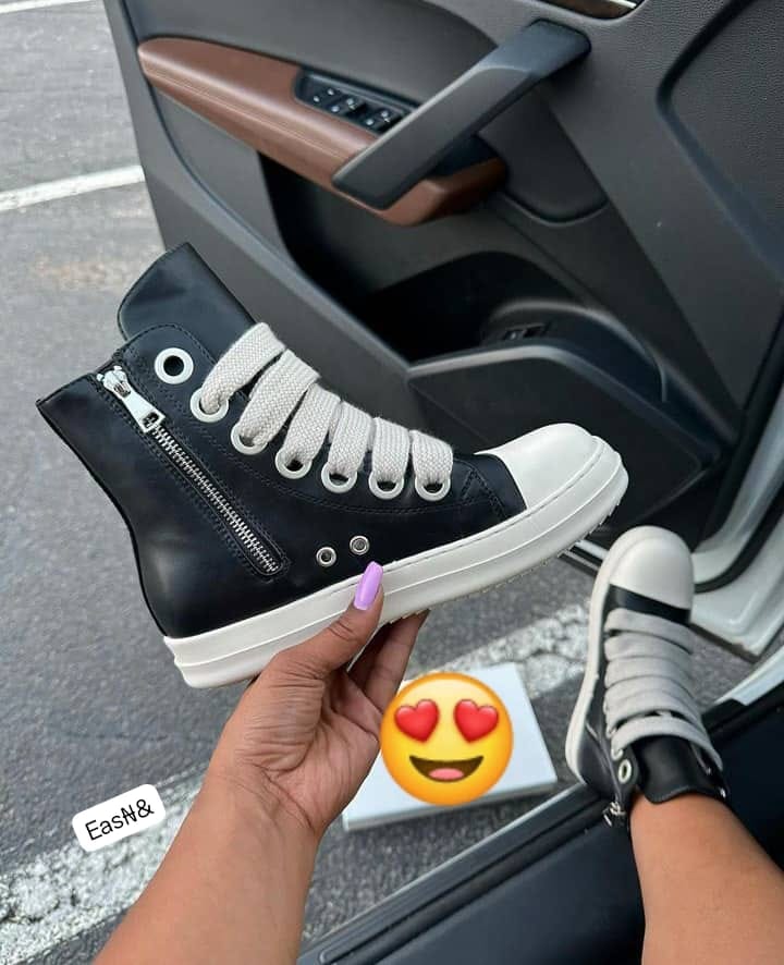 Rick Owens Unisex Premium Leather Ramones High-Top Sneakers