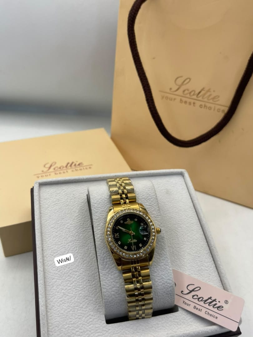 Scottie Women's Luxury Round Case with Crystal Halo Bezel Two-Tone Dress Watch - Image 3