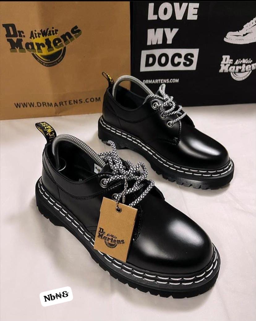 Dr. Martens Leather Platform Oxford Shoes with White Stitching